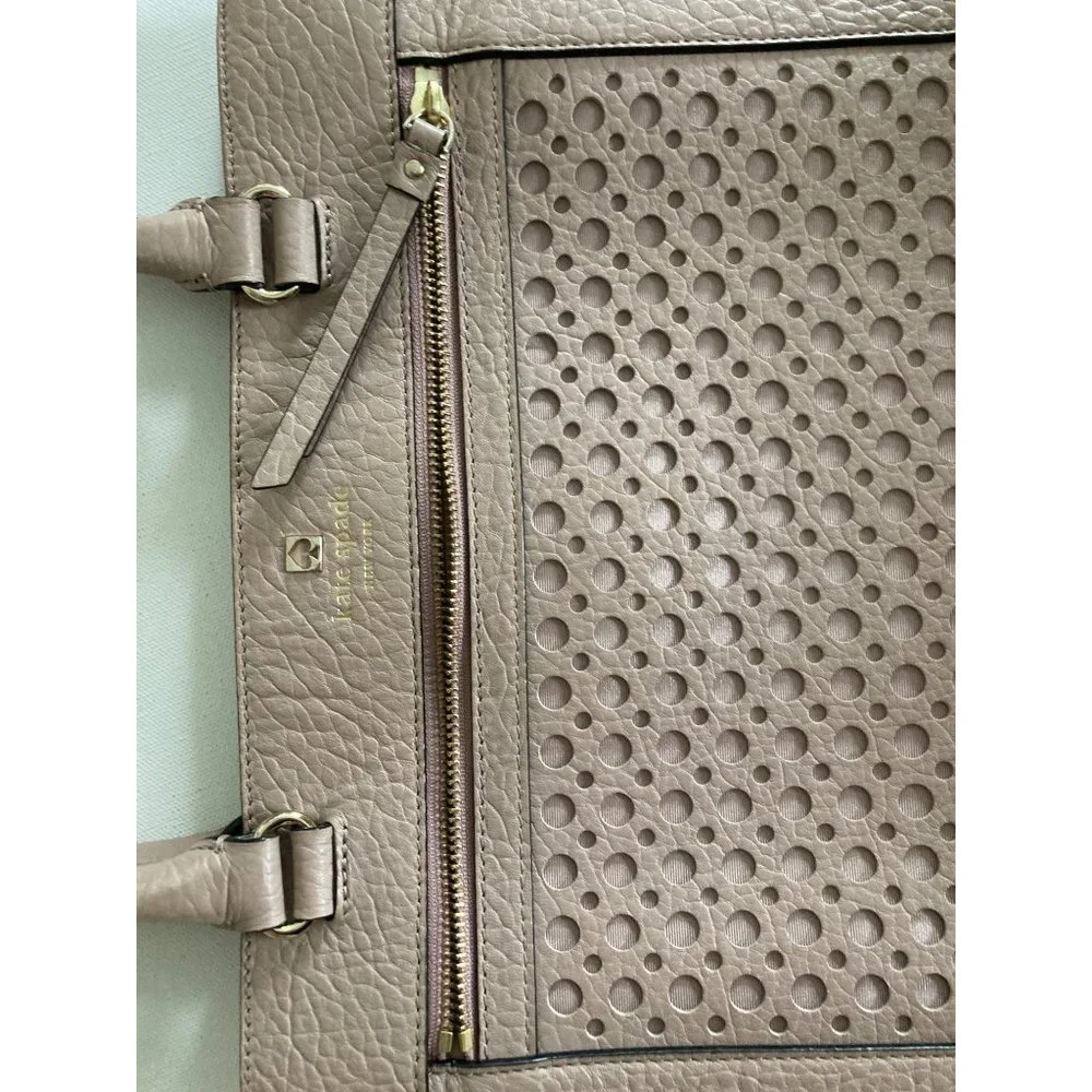 Kate Spade Taupe Leather Lynne Perri Lane Bubbles Tote Handbag